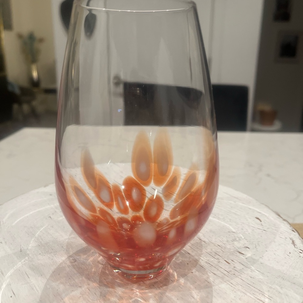 Elegant Orange and White Blown Glass Stemless Speckled Confetti